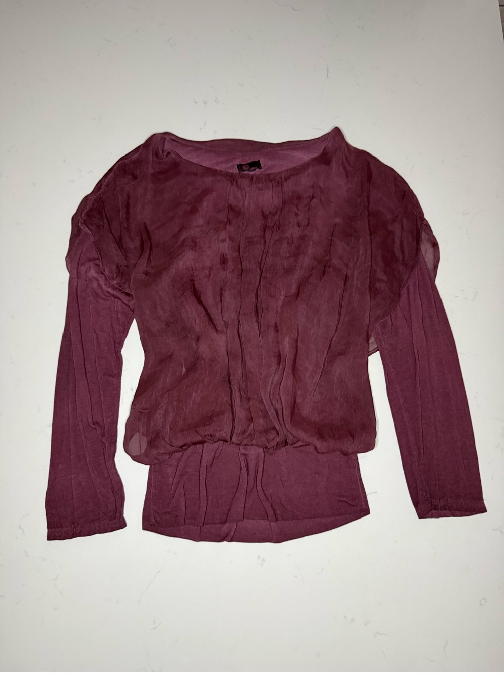 Euro Women's Silk Layered Long-Sleeve Top - Plum